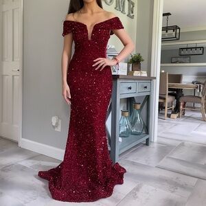 Elegant Burgundy Off-Shoulder Gown